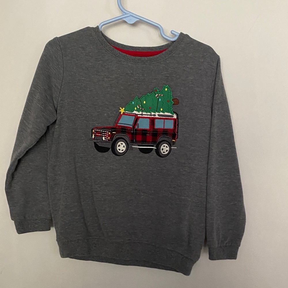 Gray Sweatshirt with Festive Car Design
